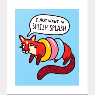 Cute Aquatic Genet With Swim Rings & "I Want To Splish Splash" Typography Posters and Art